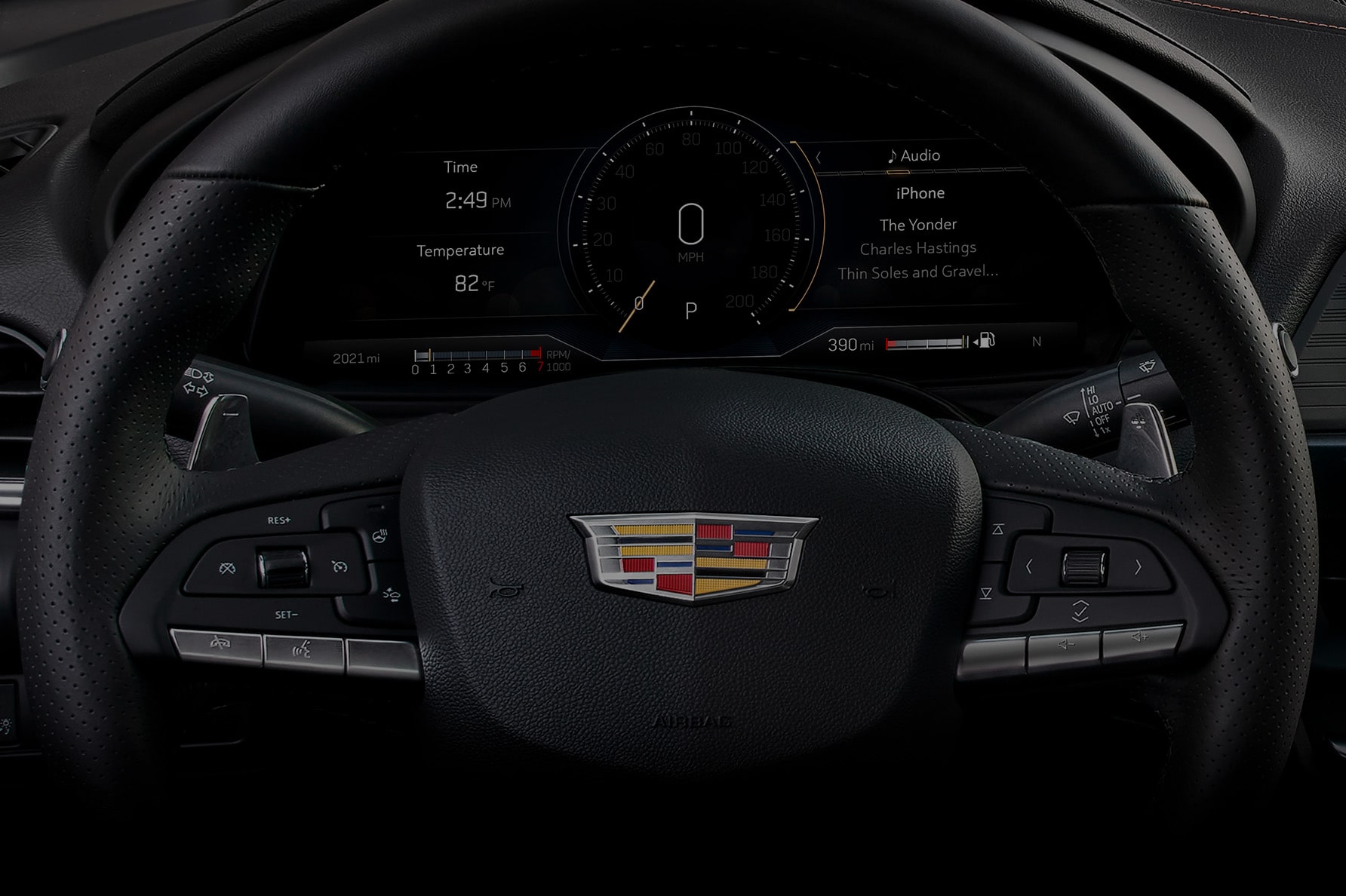 A Close Up of a Cadillac Steering Wheel