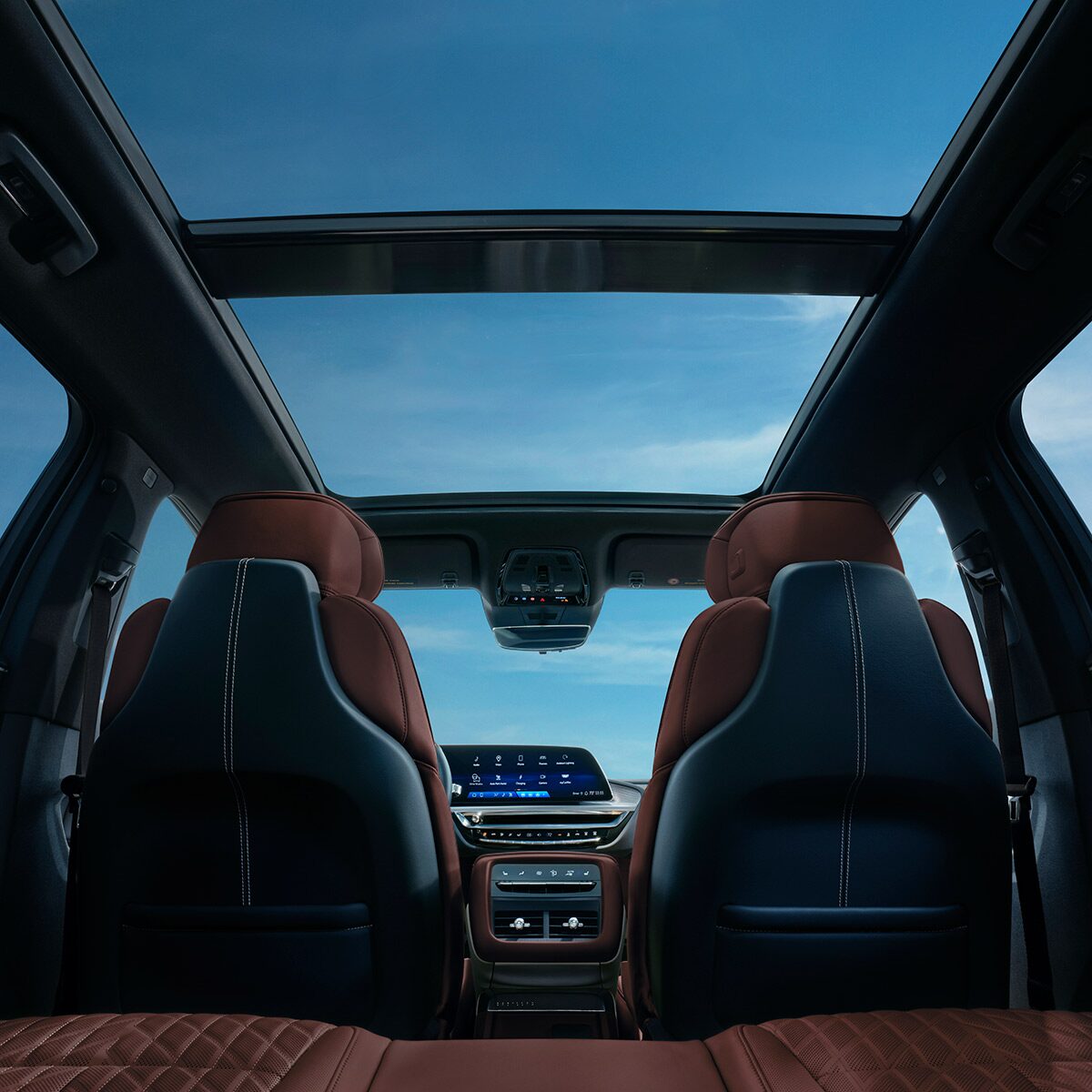 2027 Cadillac LYRIQ-V Interior With a Panoramic Glass Roof and Rear Seating View