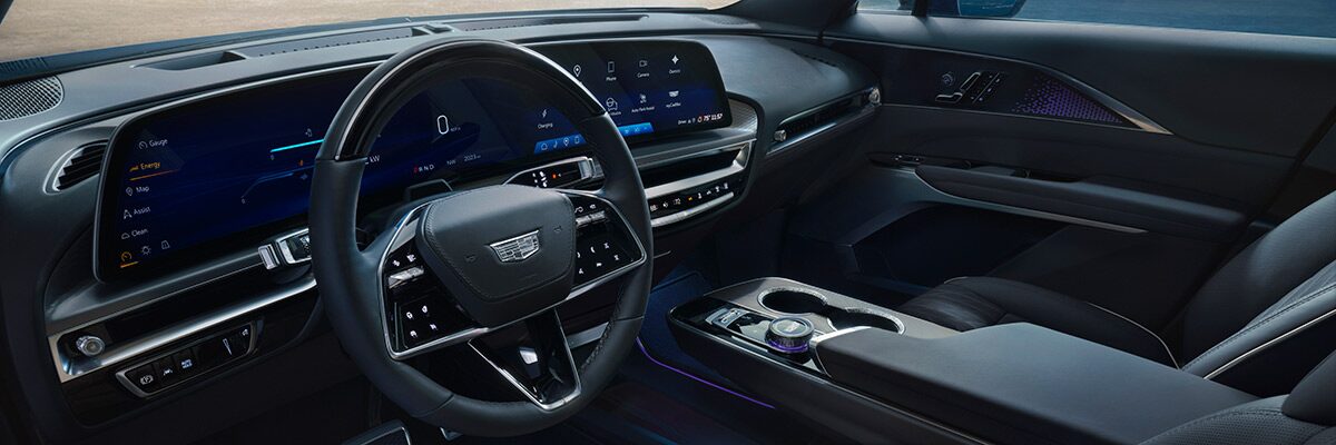 2027 Cadillac LYRIQ-V Interior With a 33-Inch LED Display and Leather Seating