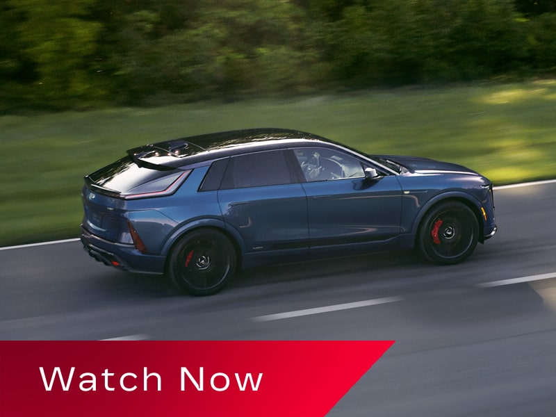 Video Thumbnail Showing a Blue 2027 Cadillac LYRIQ Driving on a Road.