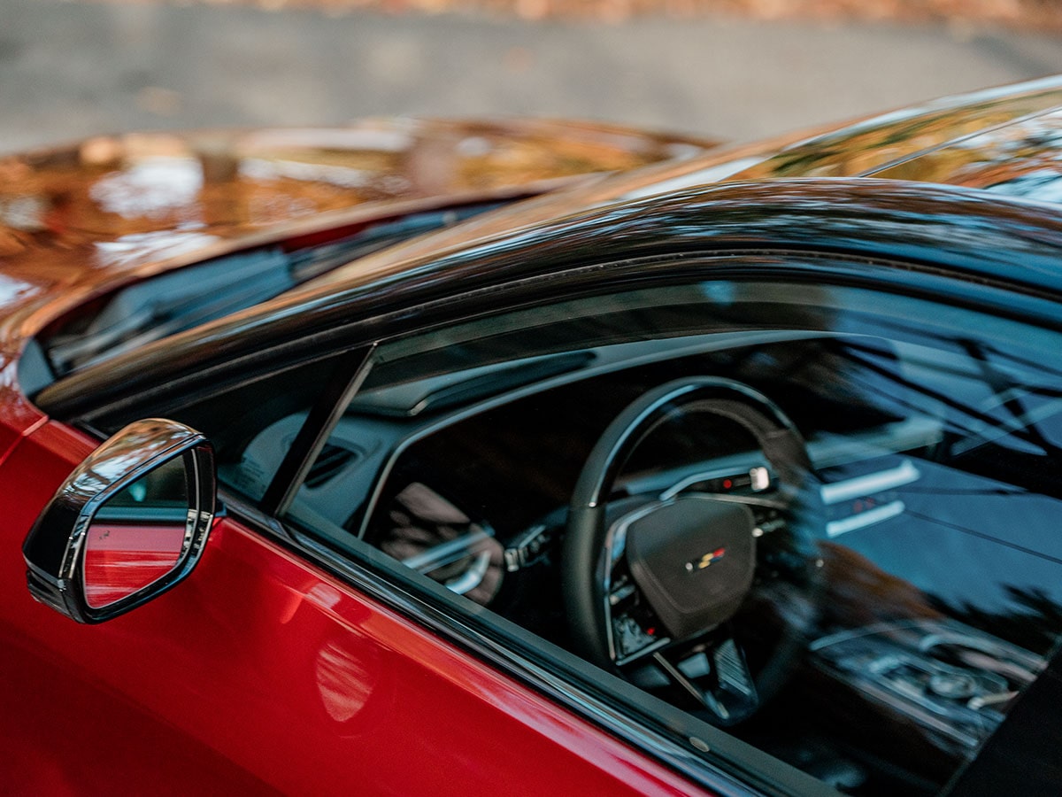 Open Roof Panel on a Red 2027 Cadillac LYRIQ-V.