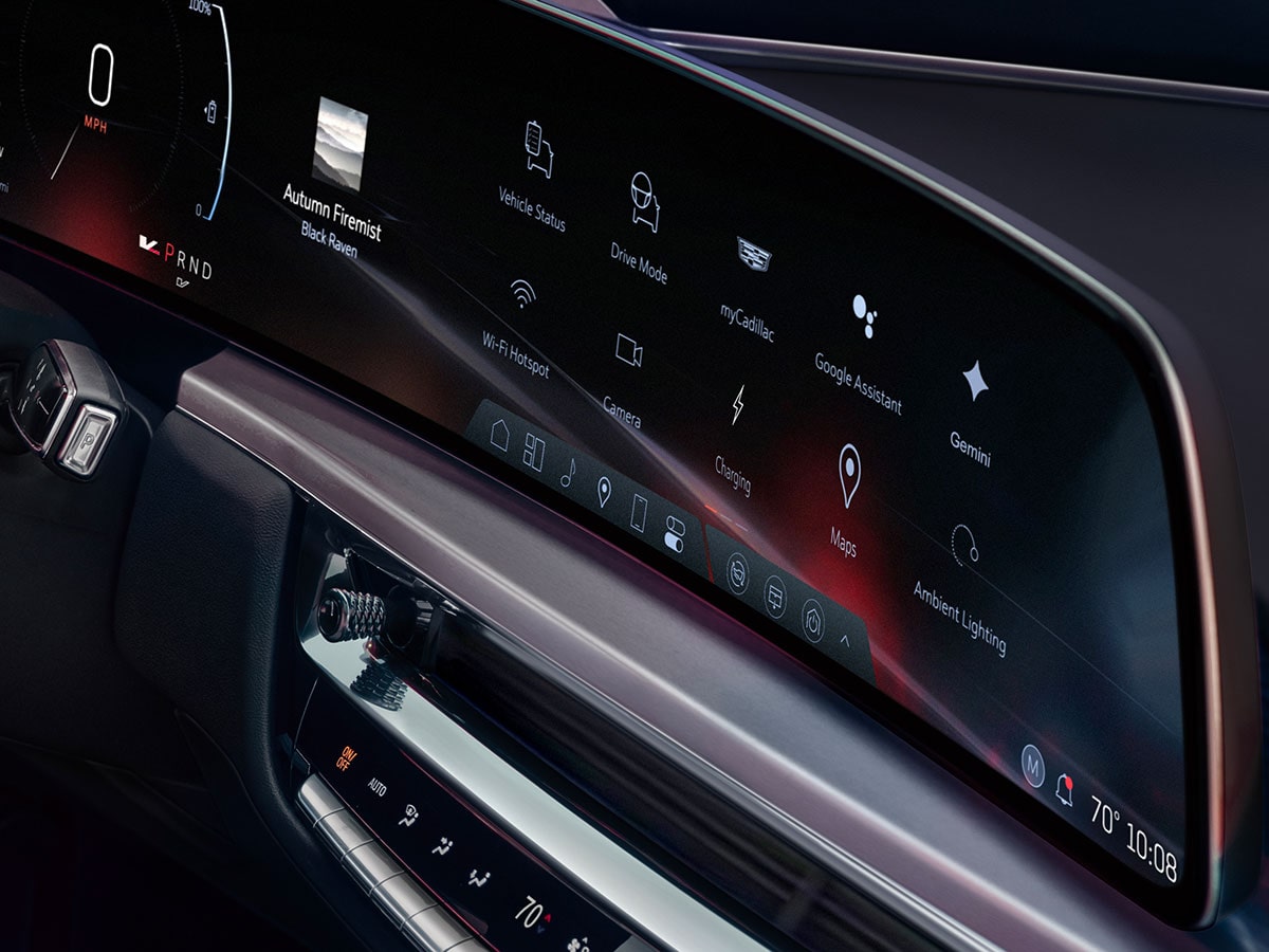 2027 Cadillac LYRIQ-V Dashboard With a 33-Inch LED Display and Climate Control Interface.