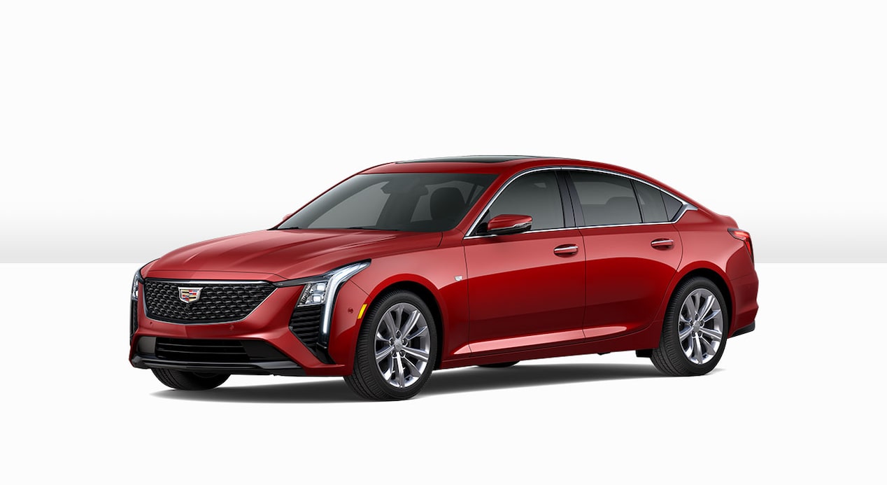 Vista de perfil lateral de Cadillac CT5 2025 en Rojo