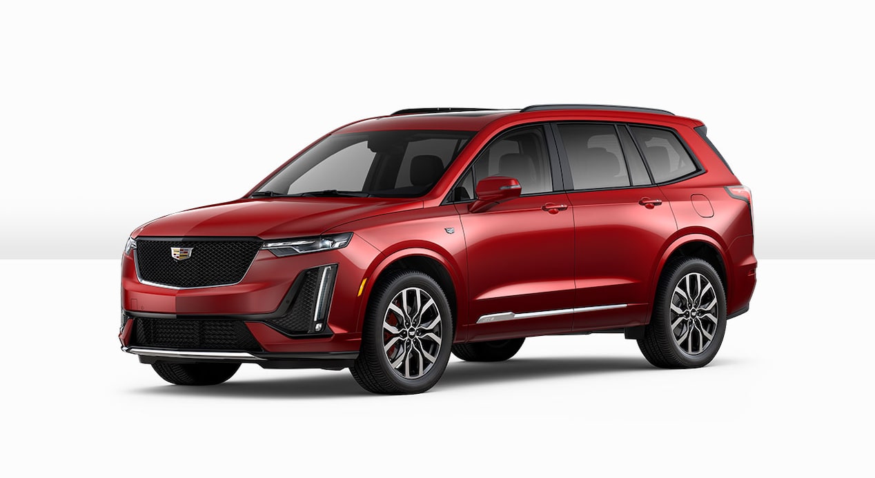 Vista de perfil lateral de Cadillac XT6 2024 en Rojo