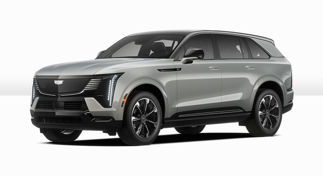 Vista de perfil lateral de Cadillac Escalade IQ 2025 en Gris Claro