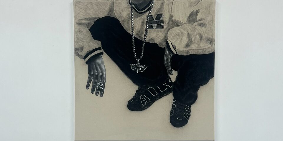 The Charcoal and Pastel Canvas "Cadillac 1984, 2024" Painted by Oakland Artist Esteban Samayoa