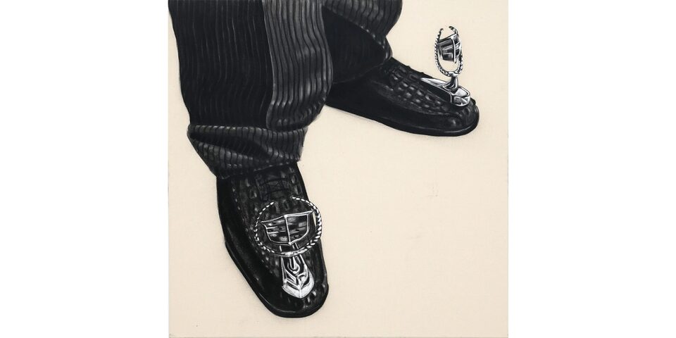 The Charcoal and Pastel Canvas "Cadillac 2002, 2024" Painted by Oakland Artist Esteban Samayoa