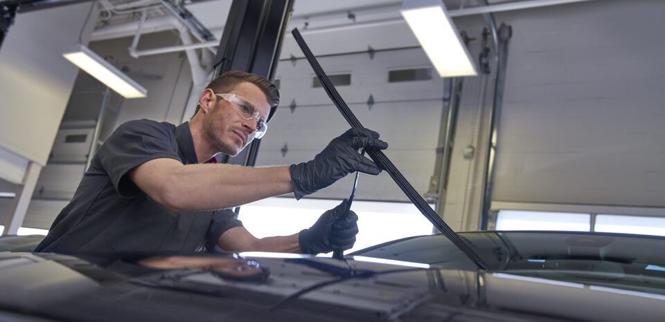 Vehicle Wiper Blades Being Tested in Heavy Rainfall