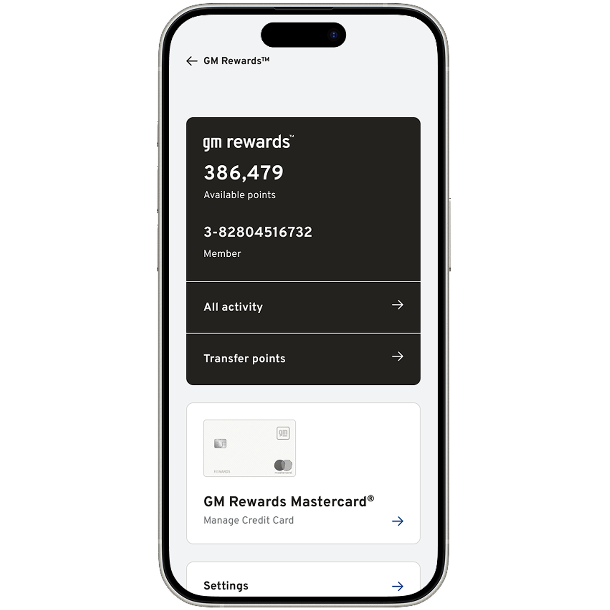 GM Rewards Mobile App Screen Open on a Smartphone
