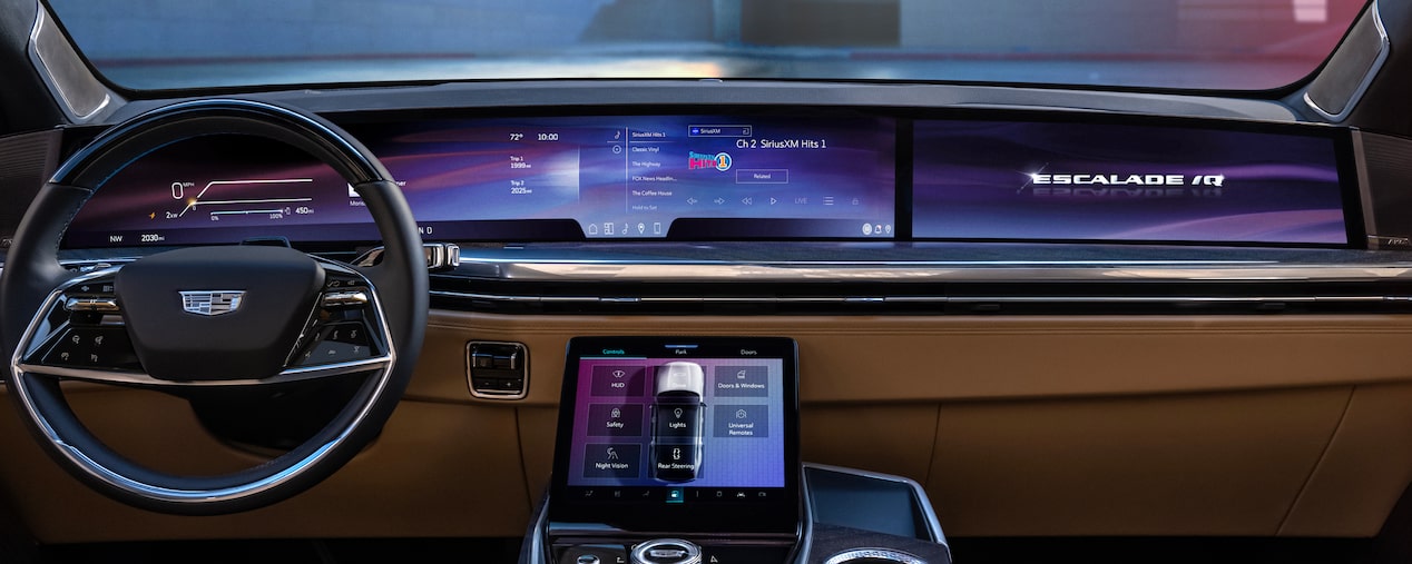 Full View of the ESCALADE IQ Front Row Interior and 55" Display Screen