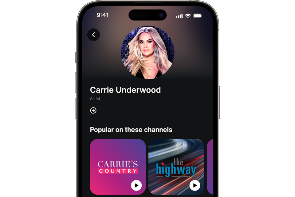 Close-up of the SiriusXM App Displaying the Carrie Underwood Artist Station