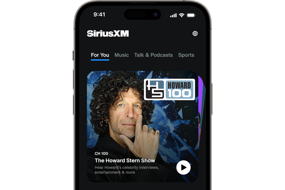 Close-up of the SiriusXM App Displaying The Howard Stern Show in the For You Tab