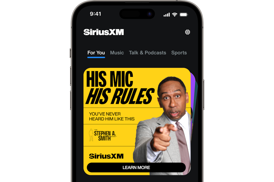 Close-up of the SiriusXM App Displaying The Howard Stern Show in the For You Tab