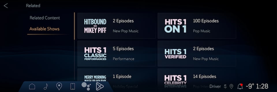 The SiriusXM Channel Options on an Infotainment Display Screen