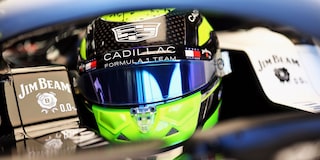 Close-Up of Cadillac F1 Team Driver Checo Perez Inside a Race Car Cockpit