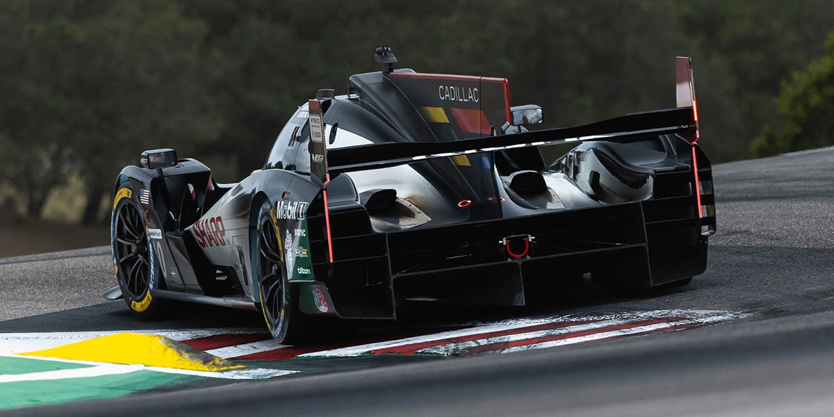 Rear View of a Cadillac V-Series.R Racecar with its Taillights On