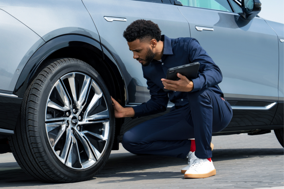 Employee checking wheel 