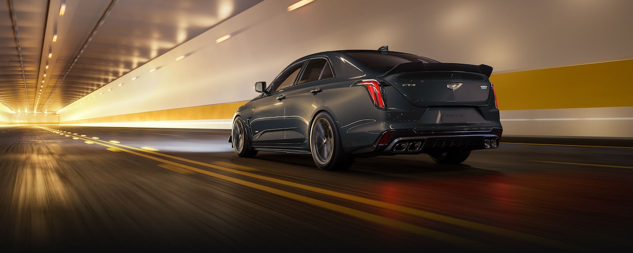 Rear View of a Gray CT4-V Blackwing Driving Through a Underground Tunnel
