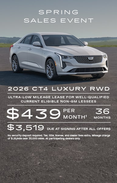 Ultra-low mileage lease for well-qualified current eligible non-GM lessees.   $439 per month for 36 months. $3,519 due at signing after all offers. No security deposit required. Tax, title, license, and dealer fees extra. Mileage charge of $0.25/mile over 30,000 miles. At participating dealers only. 
