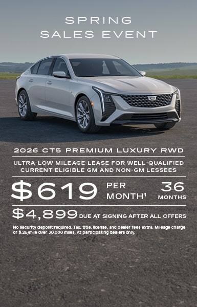 $619 per month for 36 months. $4,899 due at signing after all offers. No security deposit required. Tax, title, license, and dealer fees extra. Mileage charge of $0.25/mile over 30,000 miles. At participating dealers only. 