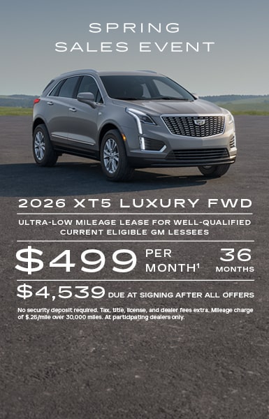 Ultra-low mileage lease for well-qualified current eligible GM lessees.   $499 per month for 36 months. $4,539 due at signing after all offers.    No security deposit required. Tax, title, license, and dealer fees extra. Mileage charge of $0.25/mile over 30,000 miles. At participating dealers only. 
