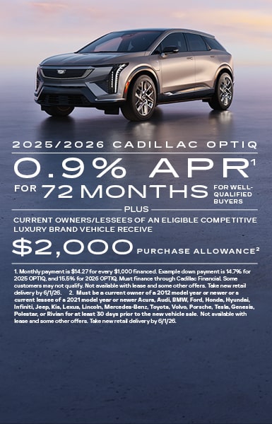 Ultra-low mileage lease for well-qualified current owners/lessees of an eligible Cadillac XT4 or XT6 or current owners/lessees of an eligible competitive luxury brand vehicle.    $329 per month for 24 months. $4,869 due at signing after all offers.   No security deposit required. Tax, title, license, and dealer fees extra. Mileage charge of $0.25/mile over 20,000 miles. At participating dealers only. 