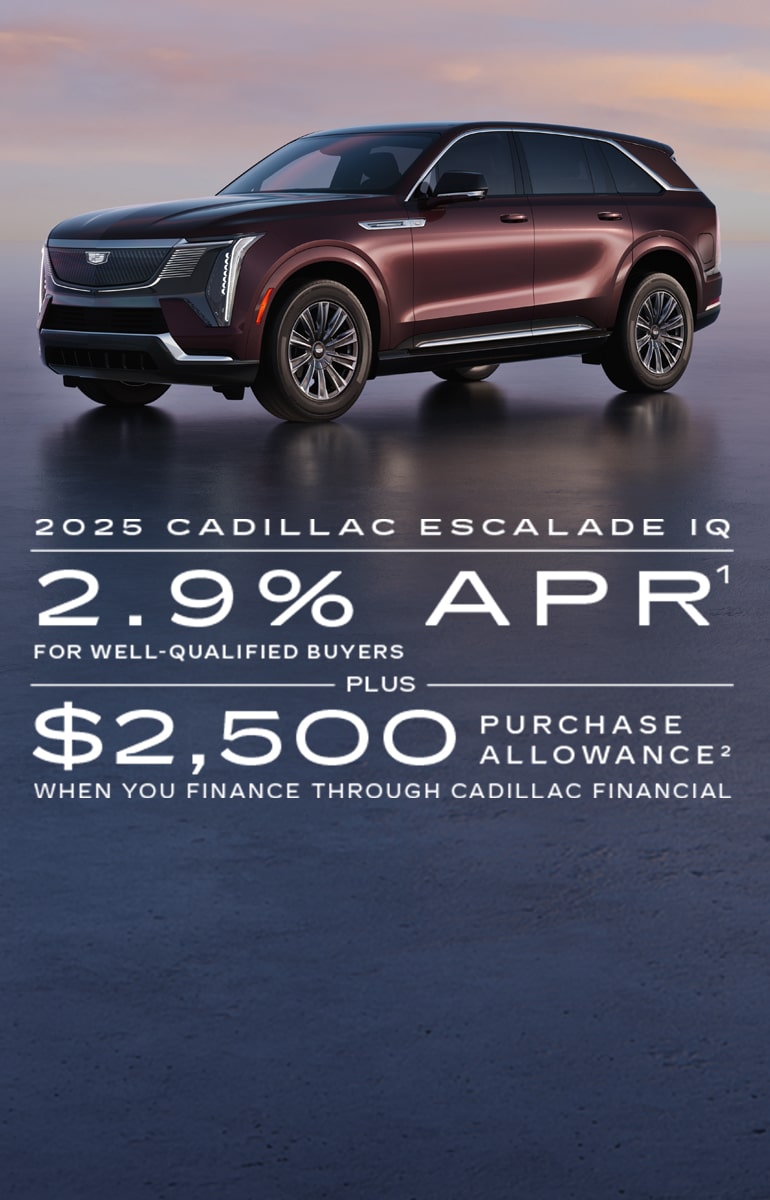 2.9% APR for 60 months for well qualified buyers plus $2,500 purchase allowance when you finance through Cadillac Financial.