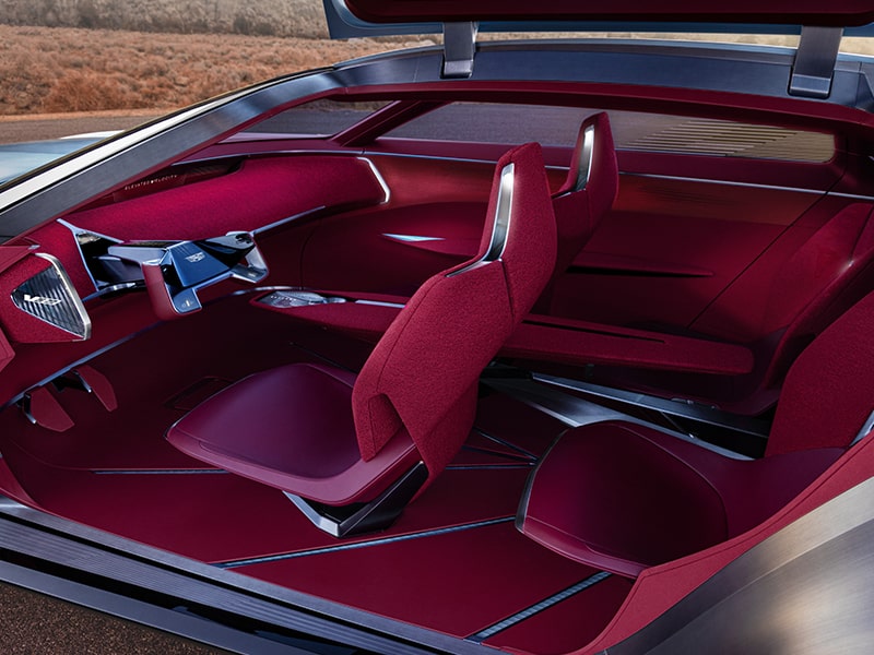 Driver Side View of the Cadillac Elevated Velocity Concept Vehicle's Red Interior and Cabin