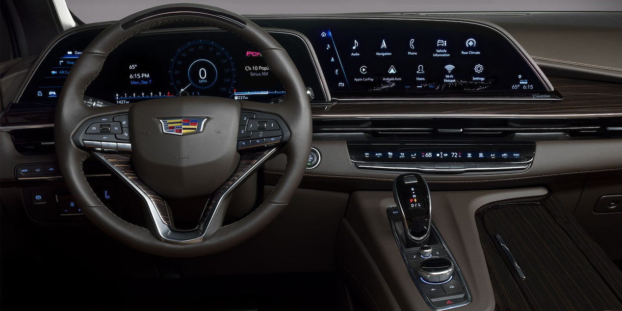 A Drivers Interior View of the Front Interior Cockpit of the Cadillac Escalade