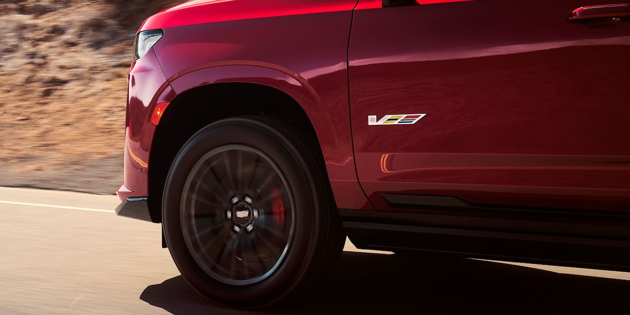 Close-Up of V-Series Badging On Side Panel of 2024 Escalade V