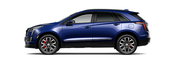 Profile of the Dark Moon Blue Cadillac XT5