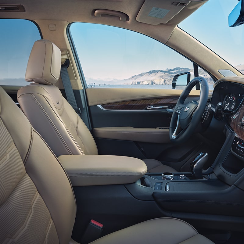 The Tan Leather Interior Option of the Cadillac XT6 with an Incredible View Out of the Driver's Window