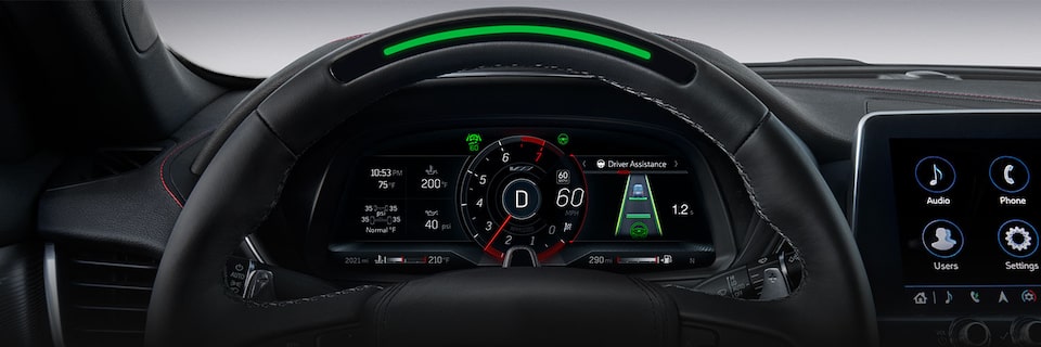 Super Cruise Displayed on the Instrument Cluster & Steering Wheel of the Cadillac CT4-V