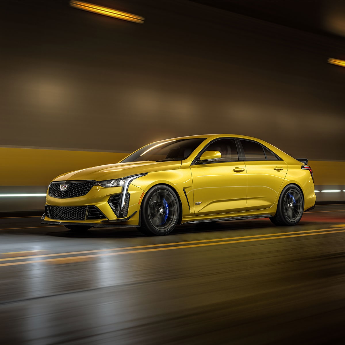 Cyber Yellow CT4-V Blackwing Driving in a Tunnel