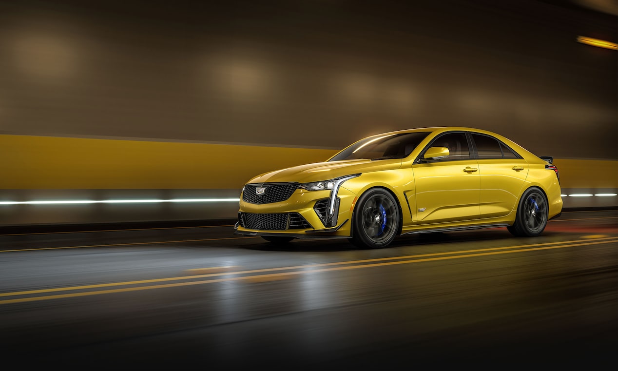 The Cadillac CT4-V Driving Quickly Through a Tunnel