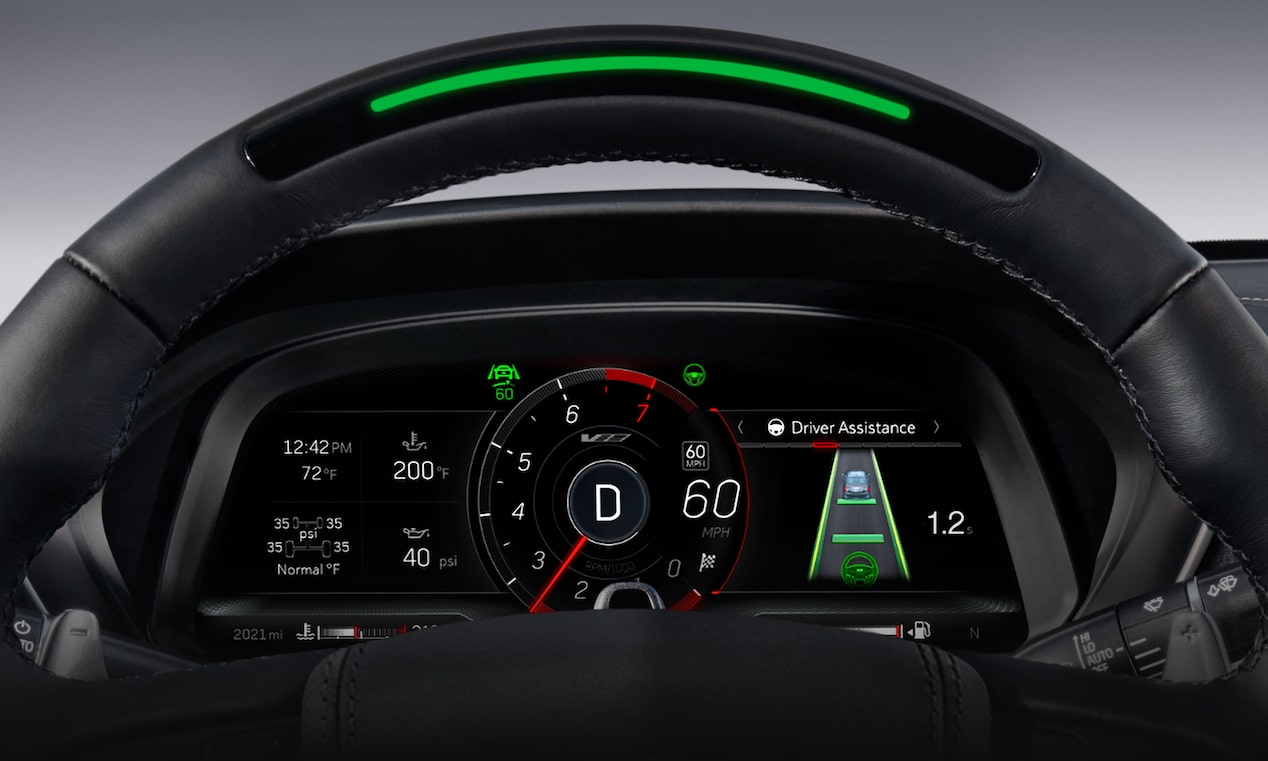 Super Cruise Displayed on the Instrument Cluster & Steering Wheel of the Cadillac CT4-V