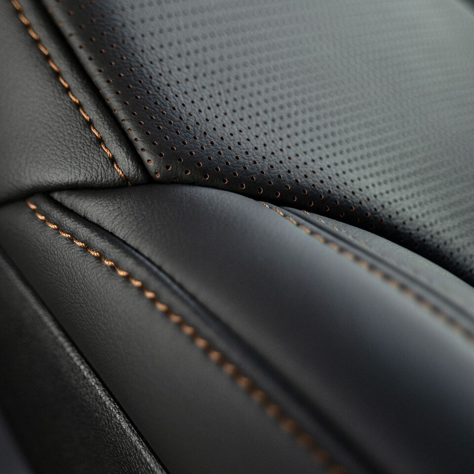 Brown Stitching Detail on the Black Leather Seats Inside the Cadillac CT5