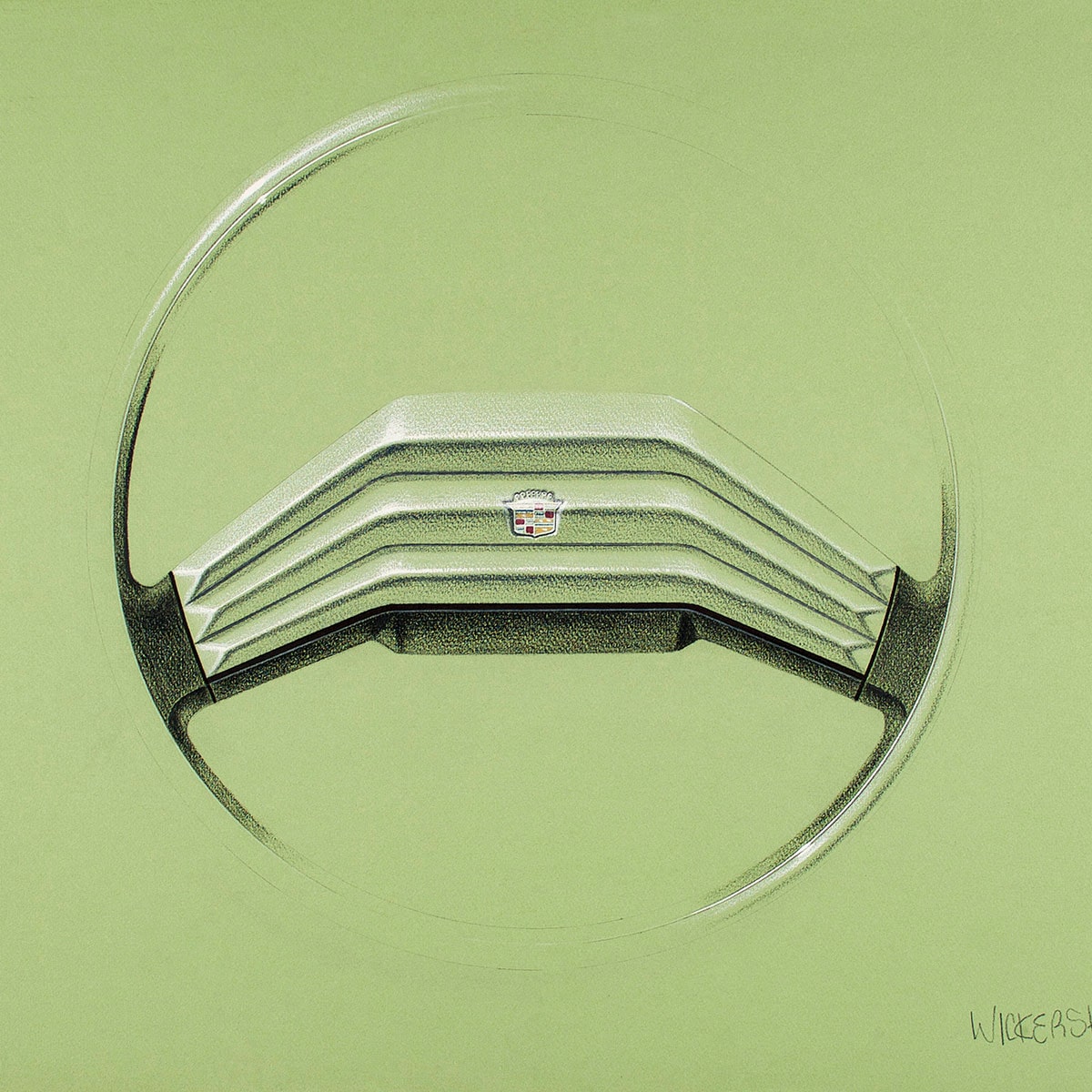 Volante, por Galen Wickersham, sin fecha. Impresión digital de la representación original, lápiz sobre papel. Del archivo de diseño y colecciones especiales de GM