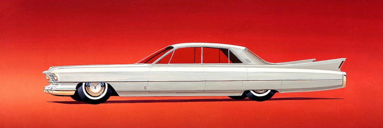 Eldorado Brougham 1959, por Charles "Chuck" Jordan. Sin fecha, aproximadamente de 1957. Impresión digital de la representación original, gouache y acrílico sobre tabla. Del archivo de diseño y colecciones especiales de GM