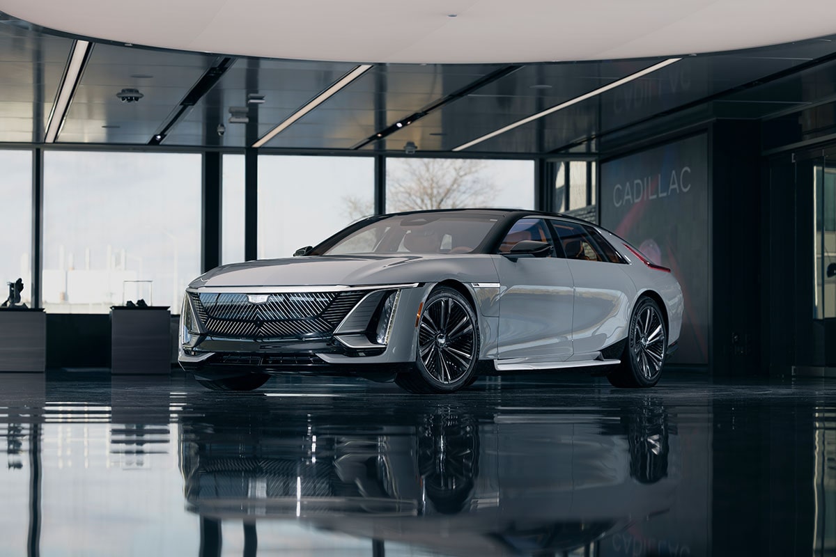 A Close-Up View of the Cadillac CELESTIQ Car's Sleek Red and Black Rear Taillight.