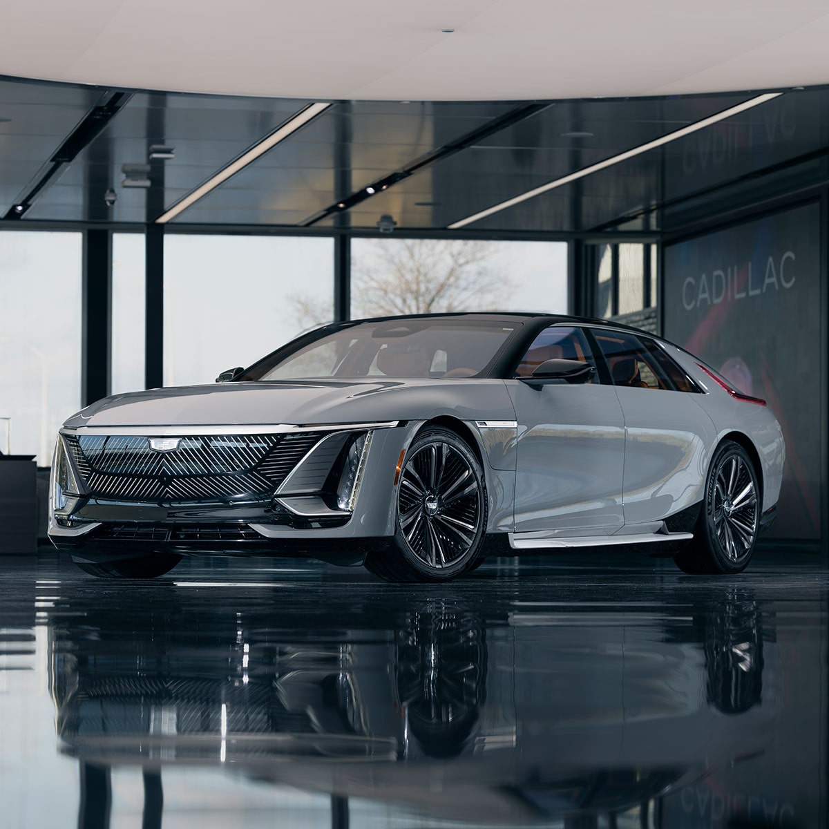 A Close-Up View of the Cadillac CELESTIQ Car's Sleek Red and Black Rear Taillight.