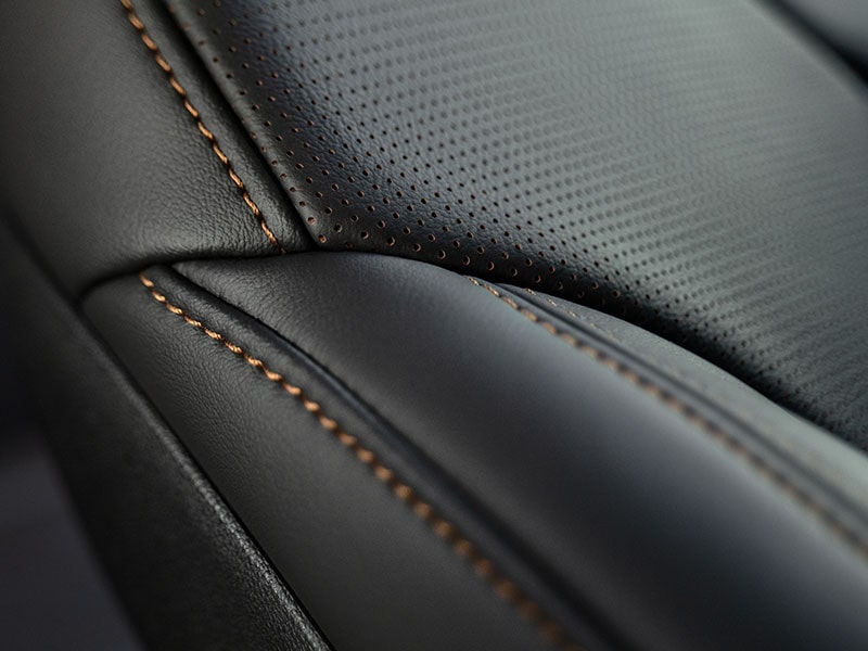 Brown Stitching Detail on the Black Leather Seats Inside a 2025 Cadillac CT5