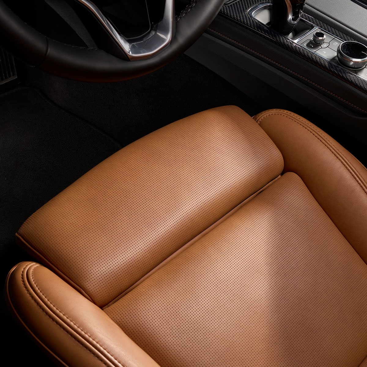 Close-Up View of Tan Leather Driver Seat in 2025 Cadillac CT5