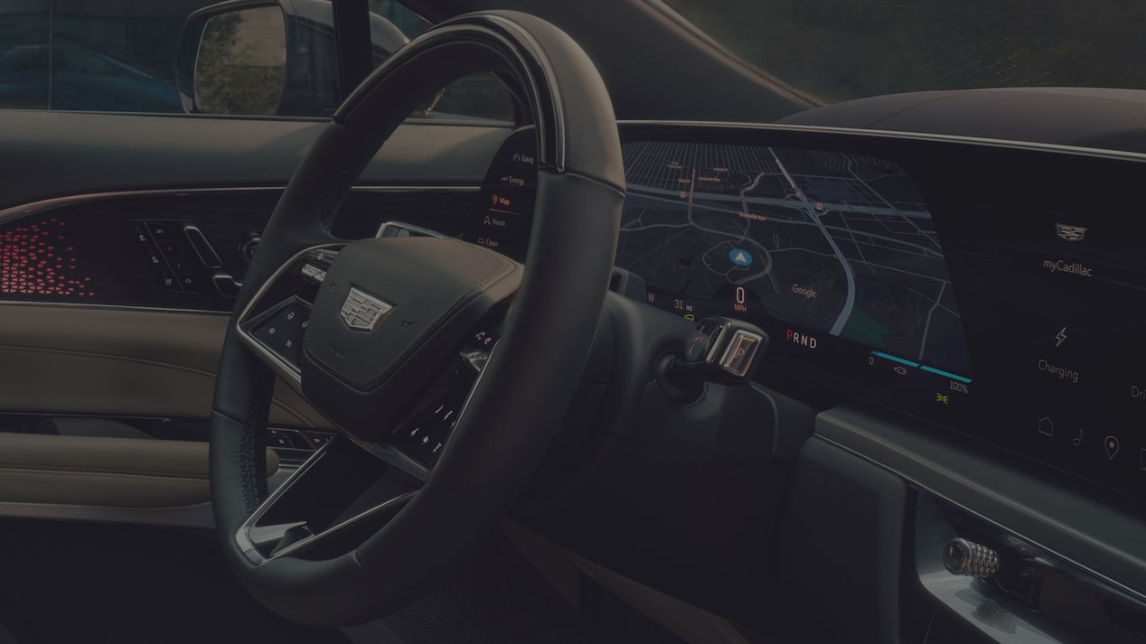 Close-up of the Cadillac LYRIQ Google Built-in Feature on the Driver's Dashboard Screen