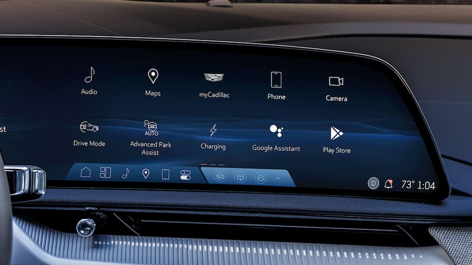 Vista del conductor de volante y tablero de Cadillac OPTIQ 2025