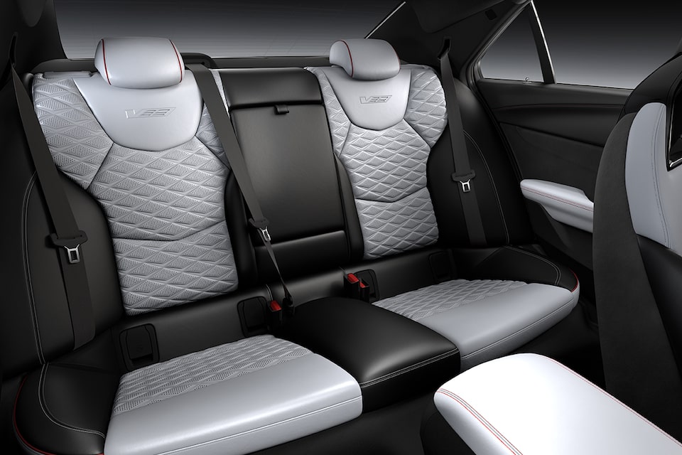 Passenger View of the CT4-V Blackwing Backseat Sky Cool Gray Leather Seating With Black Accents
