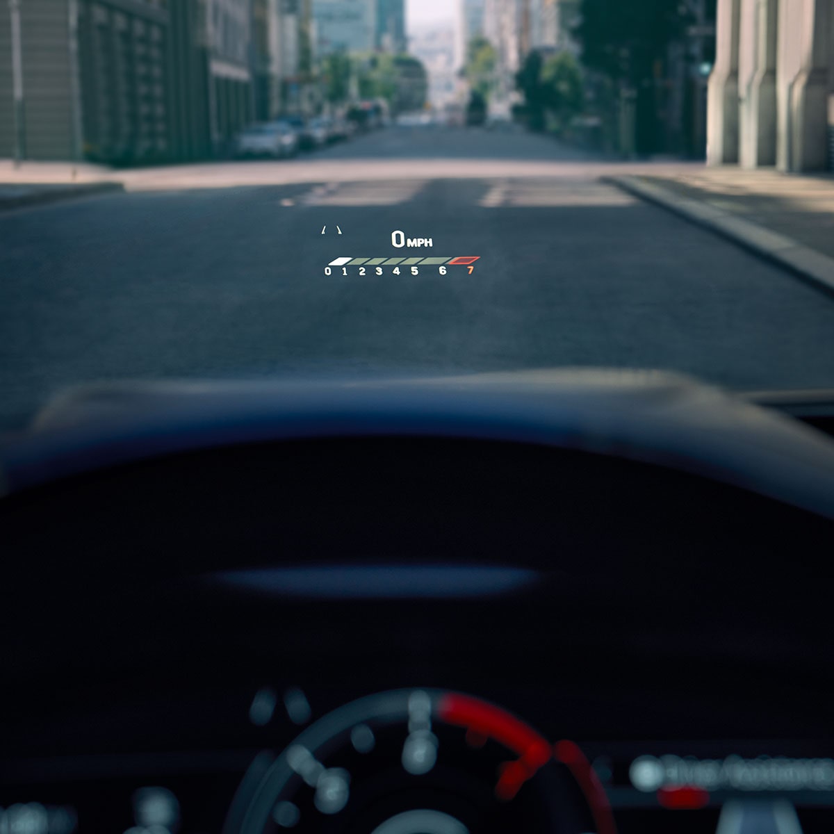 Vista en primer plano de la HUD en el parabrisas del CT4 2025