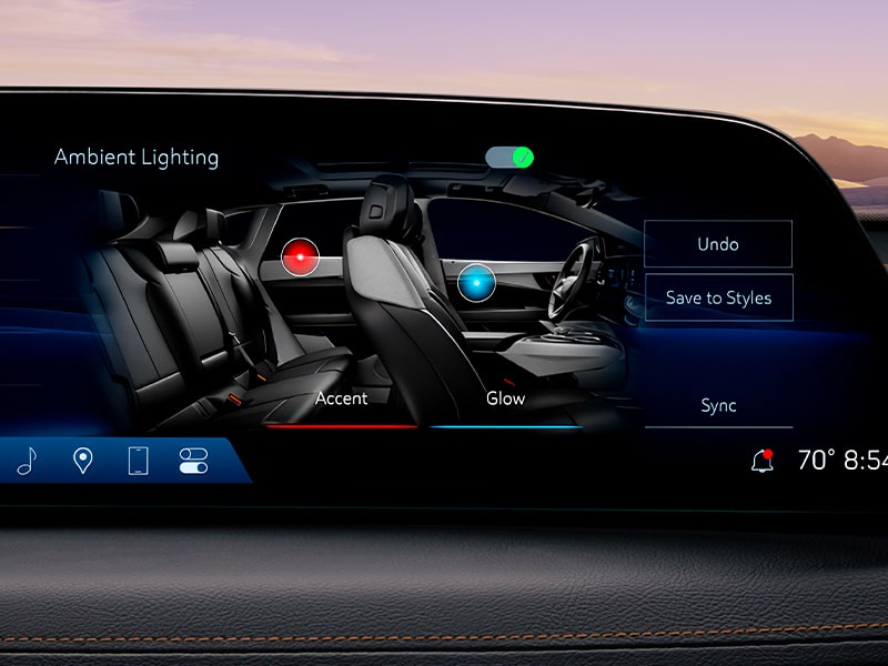 The Display Board of a 2025 Cadillac CT5-V Showing Different Settings for Ambient Lighting for the Interior