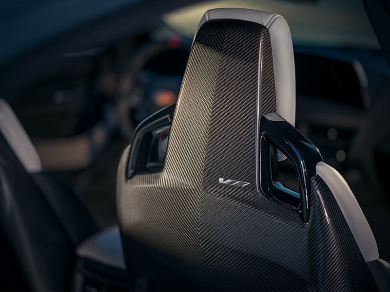 Close-up of a Black Front Seat of a 2025 Cadillac CT5-V Getting Hit by Sunlight