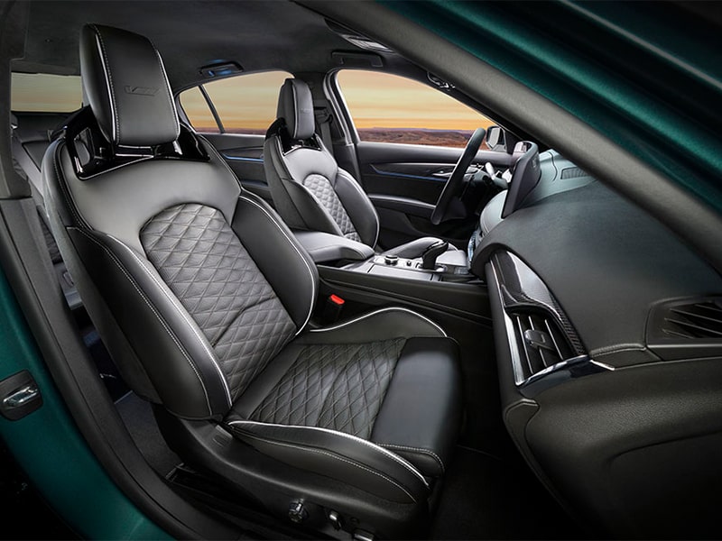 Three-Quarters View of the Interior Front Seats of a 2025 Cadillac CT5-V